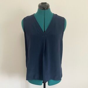 Vince Navy V-Neck Sleeveless Silk Blouse
